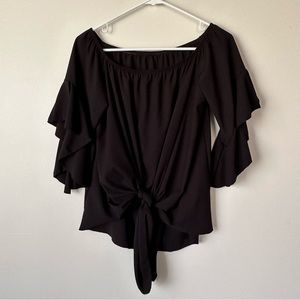 Black On/Off the shoulder Waist Tie Blouse